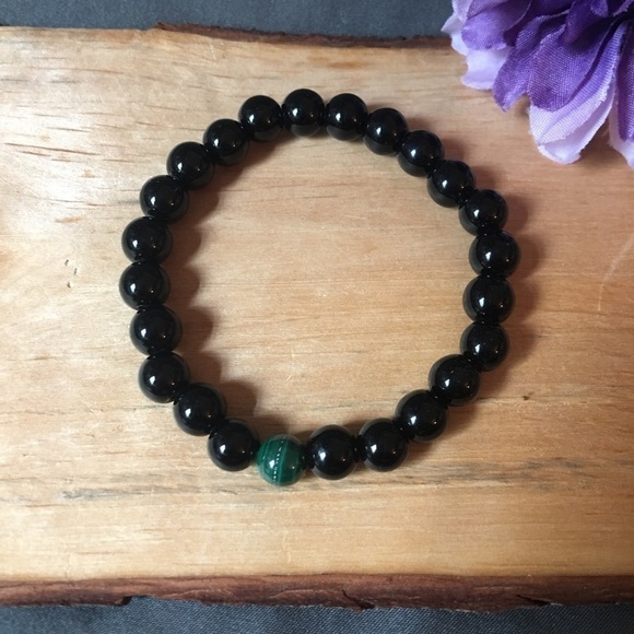 Couples bracelet set black jasper and malachite  beaded bracelet - Picture 3 of 7